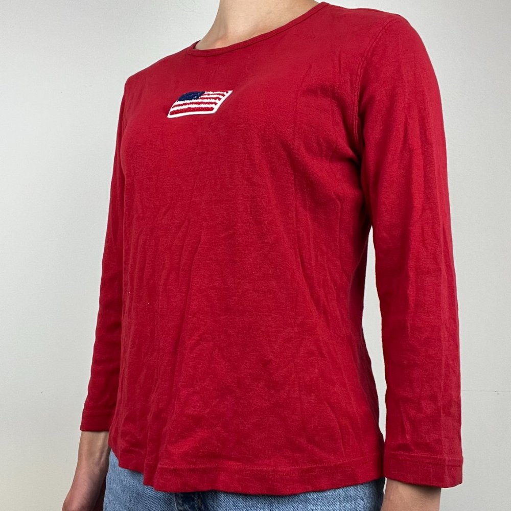 Vintage American Flag Long Sleeve T Shirt - Women’s S